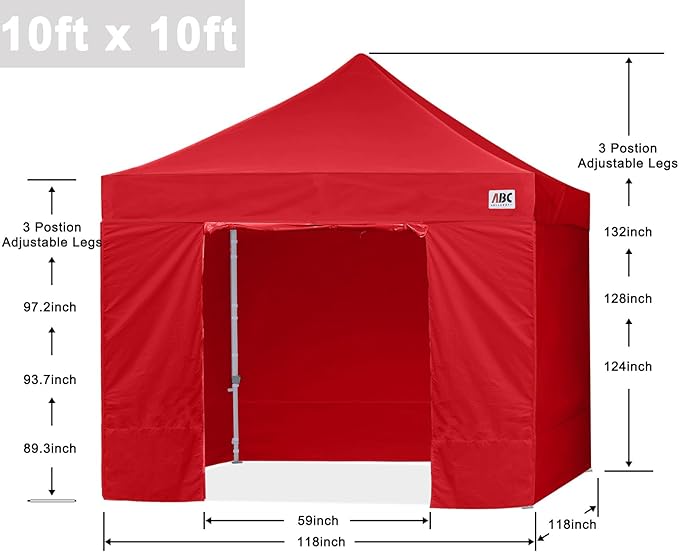 ABCCANOPY Easy Pop Up Canopy Tent with Sidewalls 10x10 Commercial -Series, Red