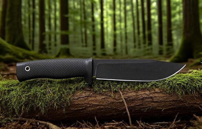 Tactical Fixed Blade Knife, 5.87 inch Blade, 4.65 inch Kray-Ex Handle, Stonewashed 420 Stainless Steel, with Secure-Ex Sheath for Outdoor Camping Hunting Survival (B-Black)
