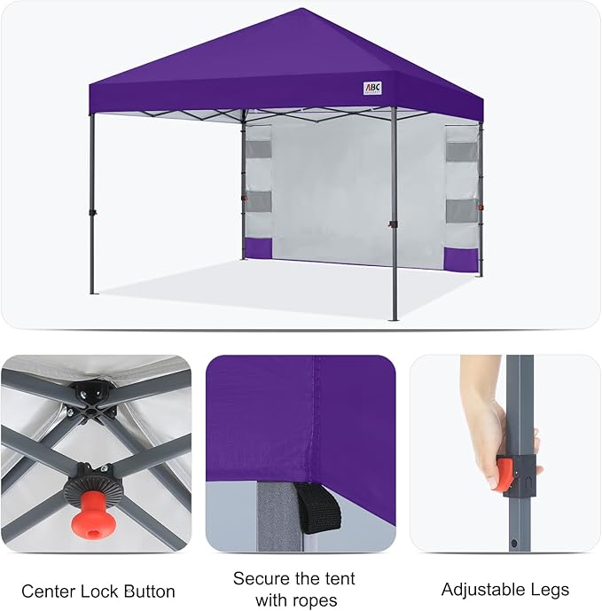 ABCCANOPY Pop Up Canopy with Sidewall,10x10 Outdoor Canopy Tent with Storage Sidewall for Commercial Events with 4 Weights (Purple)