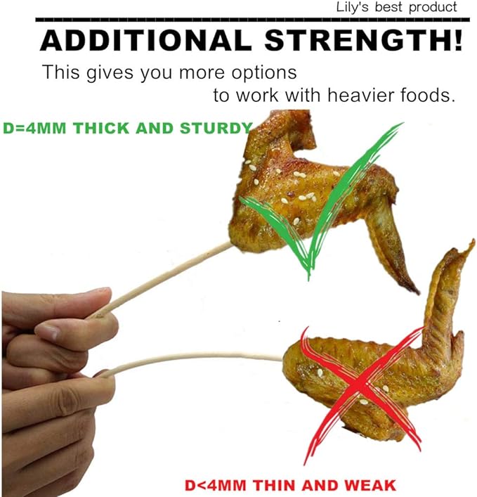 HOPELF 14" Natural Bamboo Skewers Sticks for BBQ,Kabob,Grilling,Barbecue,Kitchen,Roasting,Marshmallows,Plant Stakes,Crafting.Φ=4mm, More Size Choices 6"/8"/10"/12"/16"/30"(100 PCS)