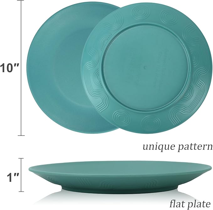 Wheat Straw Dinner Plates 10 Inch Unbreakable Set of 8 - Dishwasher & Microwave Safe Plastic Plates Reusable - Lightweight Plates for kitchen,camping,salad,appetizer - Colorful