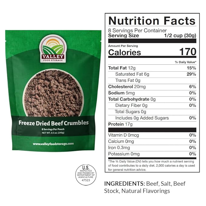 85 Serving Premium Protein Bucket | Freeze Dried Meat & Dairy Contains 1,052g Protein | Non-GMO Emergency Food Supply 25 Year Shelf Life | Long Term Prepared Foods Survival Kits by Valley Food Storage
