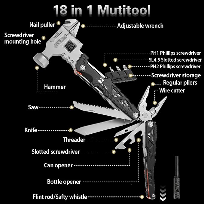 18 in 1 Multitool,Black,Professional Stainless Steel Multitool Pliers with Replaceable Alloy Steel Blades Wire Cutters,Bottle Opener,Apply to Survival,Camping & Hunting,for Father's Day gift