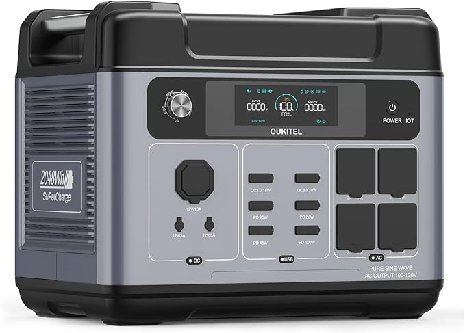 OUKITEL P2001 Plus Portable Power Station 2048Wh LiFePO4 Battery, 2400W AC Output & 1800W Fast Charge, Solar Generator for Home Backup, Outdoor Camping, RV Travel with APP Control