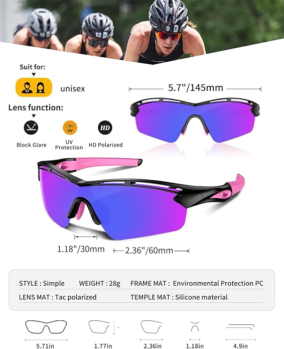 Rosemal Sports Sunglasses Polarized Cycling Sunglasses Running Driving Fishing Hiking for Men Women UV400 TAC TR90