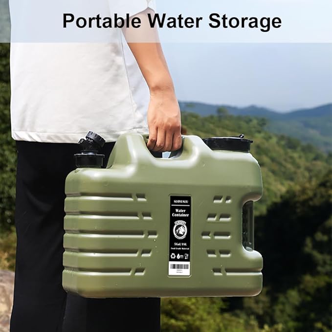 5 Gallon Water Jug with Spigot, BPA Free Leak-Proof Camping Water Container, Portable Emergency Water Storage for Outdoor Hiking, Home Use, Camping Essentials