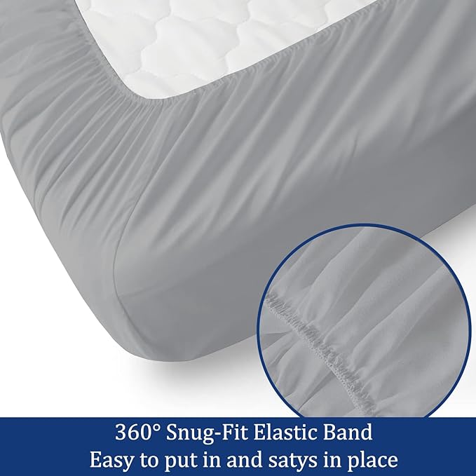 SKY BEDDINGS Olympic Queen Sheet Set 66 x 80-100% Egyptian Cotton, 600 Thread Count - 4 Piece Bed Sheets for Super Queen RV Mattress - Sateen Weave, Hotel Quality, Cooling & Breathable - Light Grey