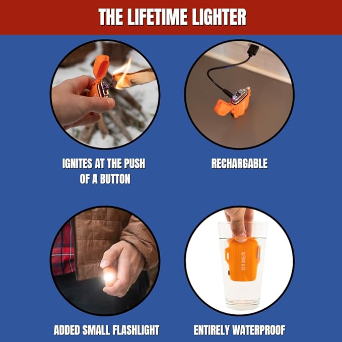 and Survival Frog Tough Tesla Lighter 2.0 – Waterproof, Windproof, Flameless Top-Facing Dual Arc Plasma USB Rechargeable Electric w/Built-in Flashlight and Emergency Whistle.