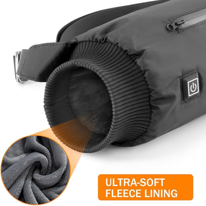 Heated Hand Warmer Pouch with Adjustable Belt, USB Powered Electric Heating Muff with 3-Temperature Settings for Instant Warmth, Weatherproof, Zipped Pocket. Power Bank not Included