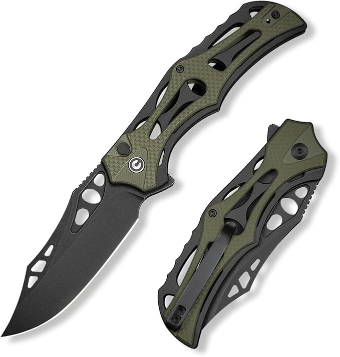 CIVIVI Pocket Knife for Men, Biophase Flipper Tactical Folding Knife, 3.48" Nitro-V Blade Aluminum with G-10 Handle, Lightweight Skeletonized EDC Knife for Camping Hunting, C23083C-2 (OD Green)