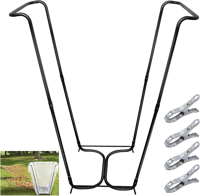 DOUBFIVSY Garden Trash Bag Holder, Heavy Duty Metal Outdoor Leaf Bag Holder Stand Holds 30-45 Gallon Garbage Bags, Multi-Use Bag Holder Frame for Leaves Camping Yard Weeding Lawn Party (2)