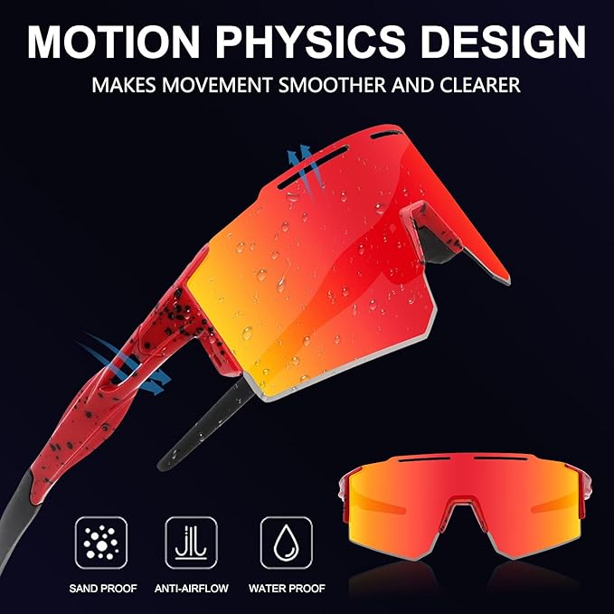 OULAIQI Cycling Sunglasses Polarized Sunglasses for Cycling Men Women with 1 Lens or 3 Interchangeable Lens Baseball Glasses