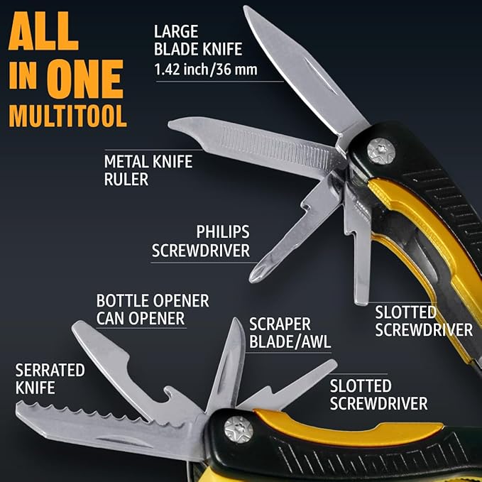 Mini Multitool Knife 12 in 1 Small Pocket Multi Tool with Knife and Pliers - Best Small Multi Purpose All in One Utility for Men & Women - Best Gear Accessory for EDC Work Camping Hiking 2229