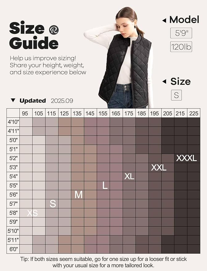 Women's Vest, Quilted Puffer Water-Resistant Zip With Pockets