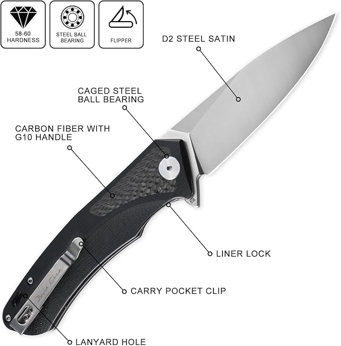 Petrified fish PF838CS 3.74" D2 steel flipper folding knives outdoor pocket knife G10+Carbon fiber handle camping hunting EDC tool