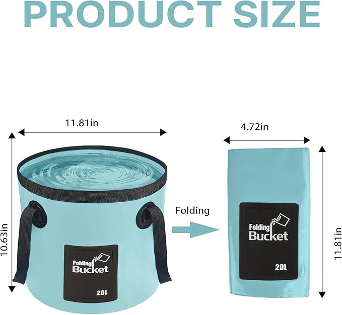 Portable Shower for Camping with 20L Foldable Bucket, 5 Pressure Levels Rechargeable Camping Shower Pump with Camping Light & Intelligent LED Display, 6000mAh Outdoor Shower for Hiking, Travel, Car