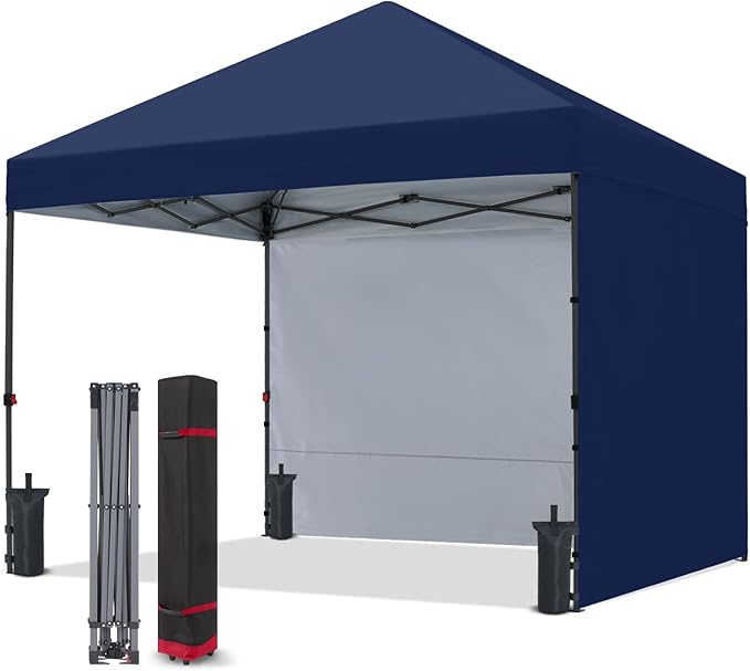 COOSHADE Pop Up Canopy Tent 10x10 with 2 Sidewalls, Outdoor Shade Instant Canopy Tents(Navy Blue)