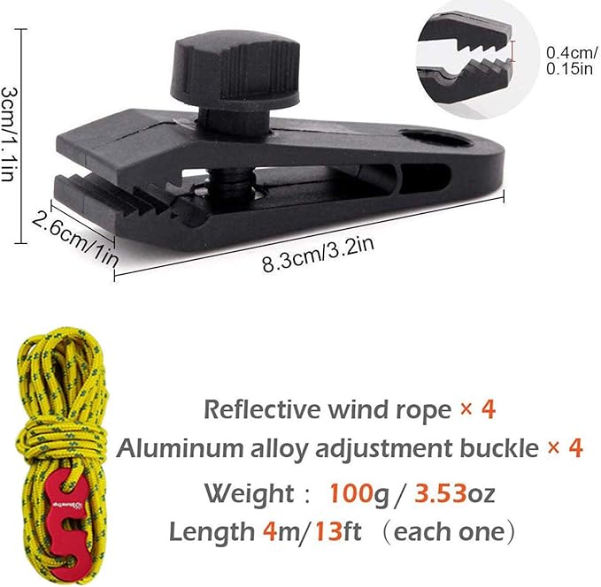Tarp Clips Heavy Duty Lock Grip, 14 Pcs Tarp Clamps Heavy Duty, Awning Clamp Fasteners Grip, Tent Clip for Tarps, Car Cover, Canvas, Swimming Pool Covers(10 Pcs Clips and 4 pcs Cords)