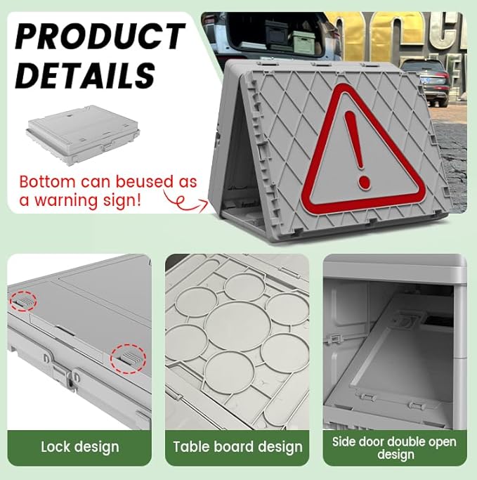 Multifunctional 3 in 1 Camping Folding Storage Box with Table, Handle Collapsible Bins Box and Warning Signs,Storage Bins With Lids 16.5L Camping Storage for Garage, Beach, Backyards, Picnic