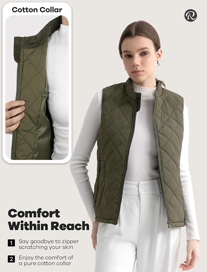 Women's Vest, Quilted Puffer Water-Resistant Zip With Pockets