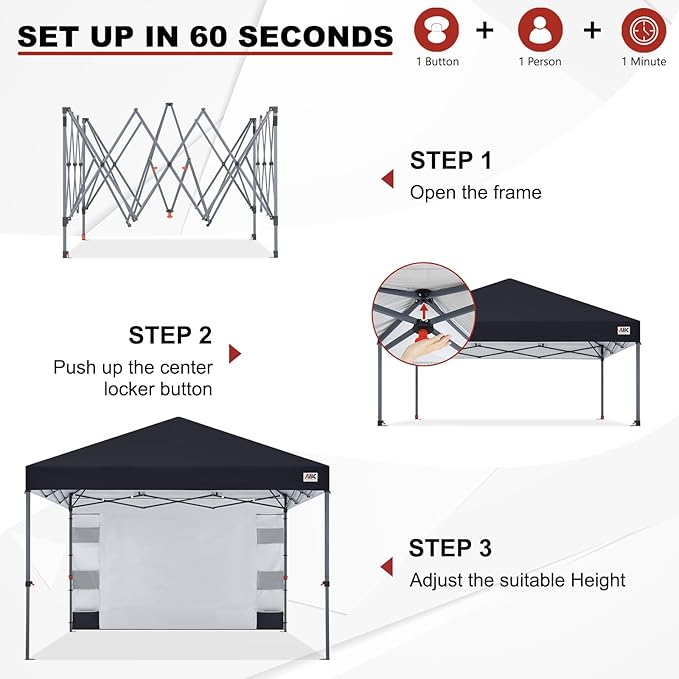 ABCCANOPY Pop Up Canopy with Sidewall,10x10 Outdoor Canopy Tent with Storage Sidewall for Commercial Events with 4 Weights (Black)