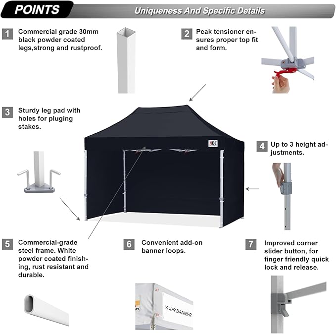 ABCCANOPY Easy Pop Up Canopy Tent with Sidewalls 8X12 Commercial -Series, Black