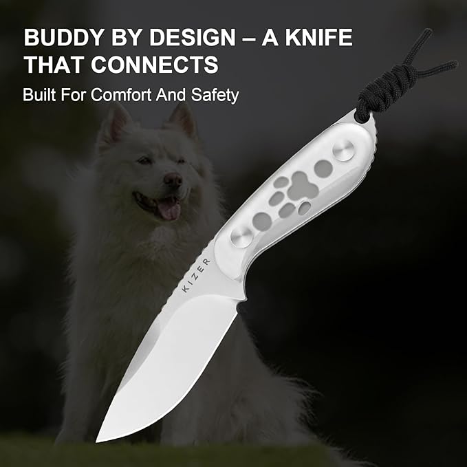 Kizer Buddy Fixed Blade Knife, 3" AEB-L Steel Camping Knife with White Acrylic Handle, Compact EDC Fixed Blade Knives with Sheath for Hiking & Camping 1081A4