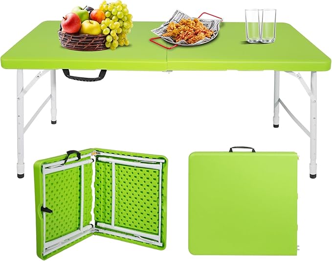 Portable Plastic Folding Table 4ft/6ft/8ft Heavy Duty White Black Picnic Dining Table Fold-in-Half for Camp Party Kitchen Indoor Outdoor
