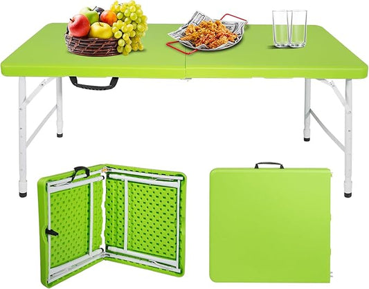 Portable Plastic Folding Table 4ft/6ft/8ft Heavy Duty White Black Picnic Dining Table Fold-in-Half for Camp Party Kitchen Indoor Outdoor