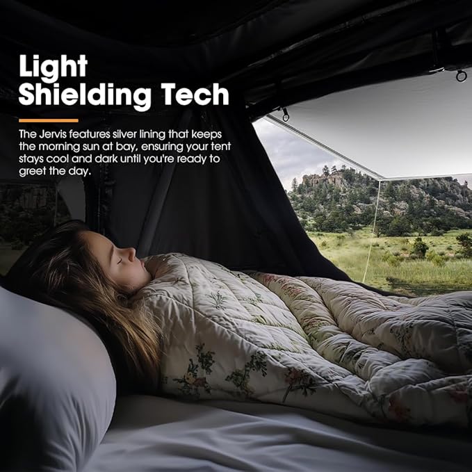 Sanhima Rooftop Tent Hard Shell - Jervis Overland Aluminium ABS Roof Top Tent w/Stargaze Window & LED Strip Light for Car SUV Truck Camping, 2-3 People