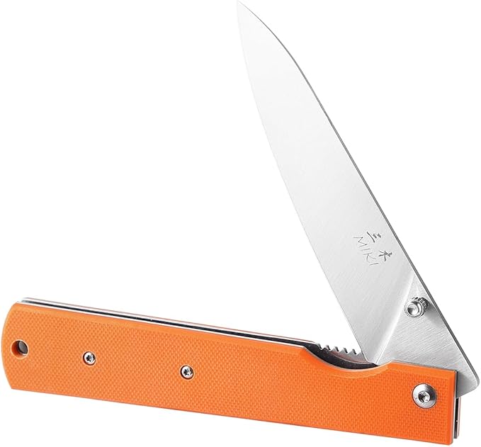 Miki 440A Stainless Steel Blade Japanese Kitchen Chef Folding Pocket Knife for Camping Knife,orange G10 Handle Petty Knife Fruit Knife Paring Knife Peeling Knife Small Drop Point