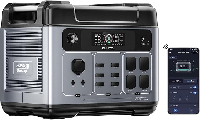 OUKITEL P2001 Plus 2400W Solar Generator, 2048Wh Solar power station(Solar Panel Optional), 1800W Fast Charging, Smart APP Control Emergency Power Station for Home, Camping, Outdoor Battery Backup