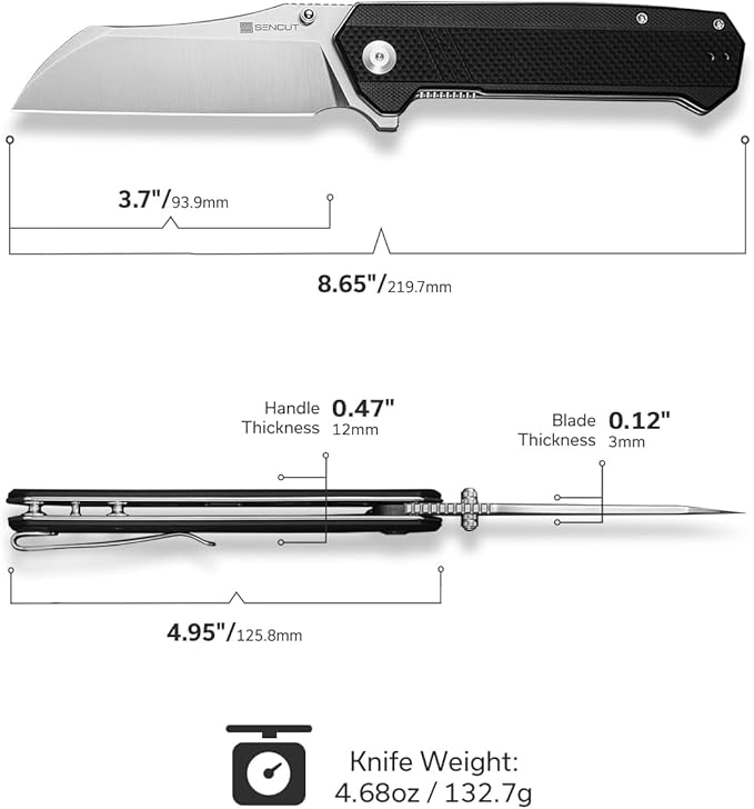 SENCUT Draxor Folding Pocket Knife for EDC, Camping Knife with 3.7'' 9Cr18MoV Blade & G10 Handle, Gift for Men Women (Black)