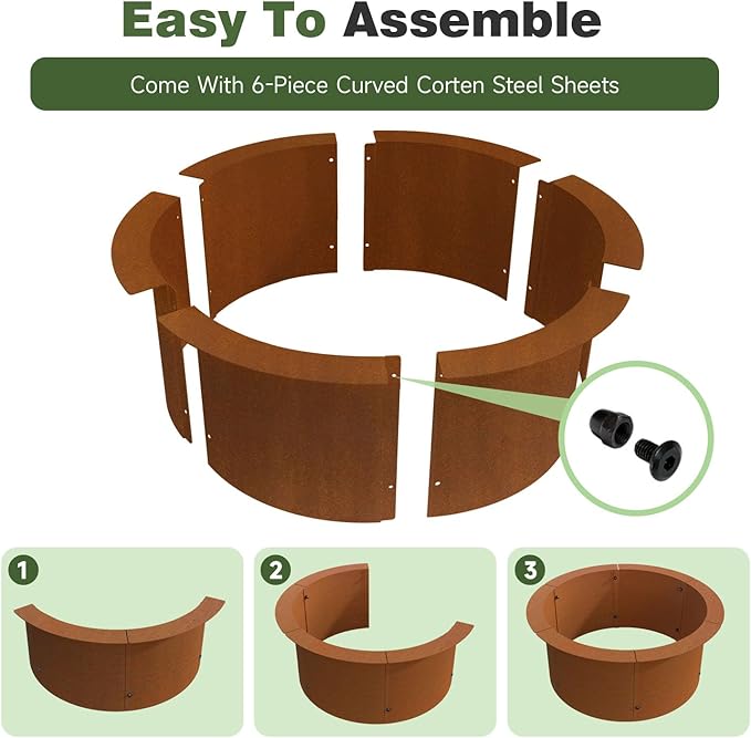 Outdoor Fire Pit Ring-27.5" Outer 23.6" Inter-Round Fire Pit Insert-Corten Steel Firepit Liner Heavy Duty Metal Camping Fire Ring Above or In-Ground for Backyard Garden Bonfire