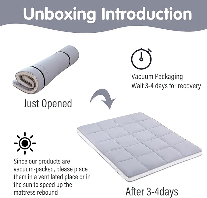 Tiita Floor Mattress Memory Foam Mattress Topper, 4" Thicken Futon Mattress with Storage Bag and 2 Straps, Portable Roll Up Travel Car Camping Mattress Sleeping Pad Full Size, Grey