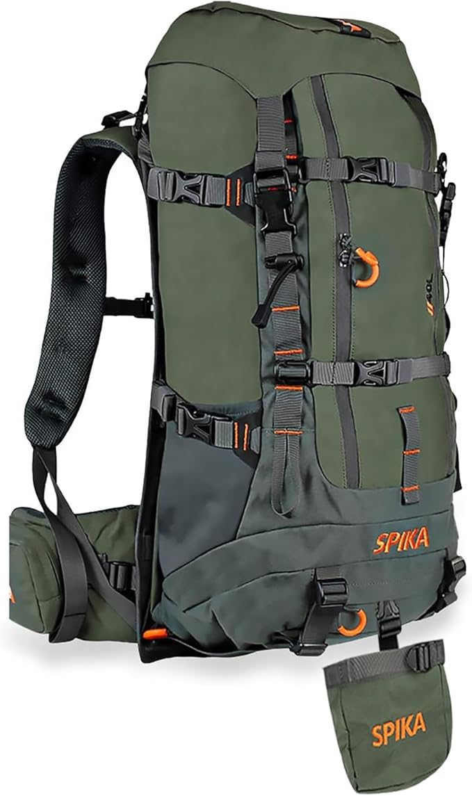 SPIKA Hunting Backpacks for Men, Meat Hauler Frame Pack with Rifle Holder, 40L/80L Extendable + Capacity for Bow Rifle Gun