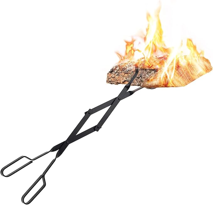 Bettermade Fireplace Tongs, 26" Log Grabber for Outside, Heavy Duty Wrought Iron Firewood Tongs, Outdoor/Indoor Fire Pit Tools for Campfire Bonfire, Stove Fire Pit Accessories
