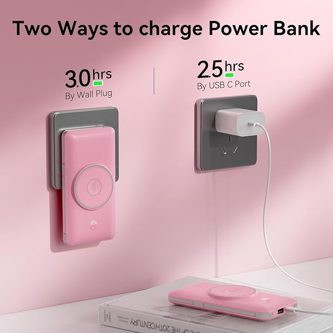 Magnetic 10000mAh Portable Charger for iWatch & iPhone, 22.5W USB C Fast Charging Wireless Power Bank Built-in Cables and Wall Plug, External Travel Battery Pack Compatible with iOS Android Devices