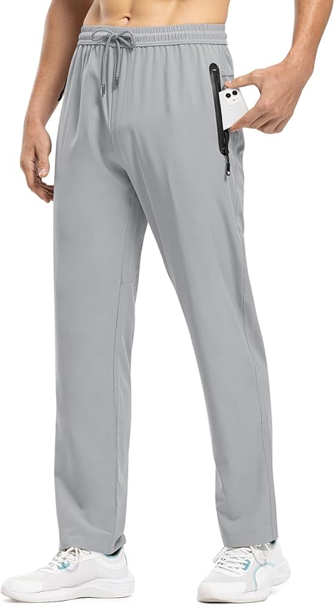 TBMPOY Men's Lightweight Hiking Travel Pants Breathable Athletic Fishing Active Joggers Zipper Pockets