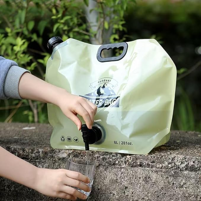 Collapsible 8L Water Storage Bag, BPA-Free Portable Folding Water Jug with Adjustable Faucet, Leakproof Emergency Water Bag for Camping, Hiking, Riding, Outdoor Sport 1Beige