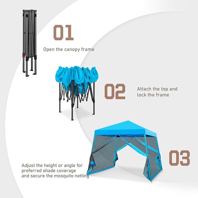 EAGLE PEAK 10x10 Slant Leg Easy Setup Pop Up Canopy Tent with Mosquito Netting 64 sqft of Shade, Light Blue