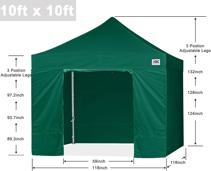 ABCCANOPY Easy Pop Up Canopy Tent with Sidewalls 10x10 Commercial -Series, Forest Green