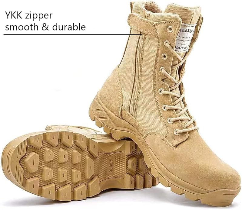 Men's Military Tactical Work Boots with Side Zipper, Puncture Resistant, Desert Combat, Army Jungle, 8 Inch Lightweight Hiking Boots