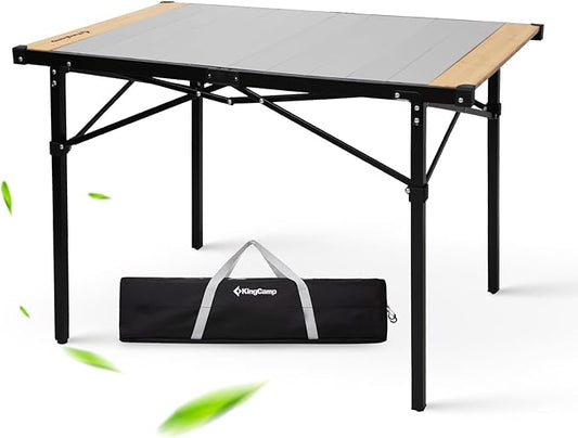 KingCamp Folding Camping Table, Aluminum Roll-Up Camp Table, Large Foldable Table for 2-4 Person, Outdoor Portable Tables with Carry Bag, 180 LBS Heavy Duty Load (Bamboo:40.16“x27.5”,2-4 People)