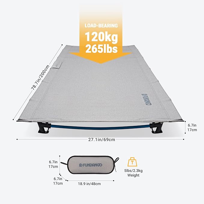 FUNDANGO Ultralight Folding Camping Cot, Extra Long Backpack Lightweight Camping Cots for Adults Portable Cot Bed for Hiking Travel Home Mountaineering, Beige