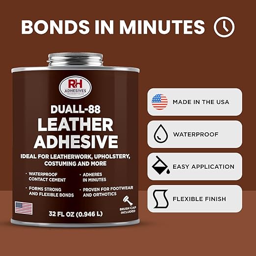 Duall-88 Leather Adhesive, 32 oz. can - Leather Repair Glue, Crafting, DIY, Upholstery, Waterproof, Heat Resistant, Flexible, Long Lasting, High Strength, RH Adhesives
