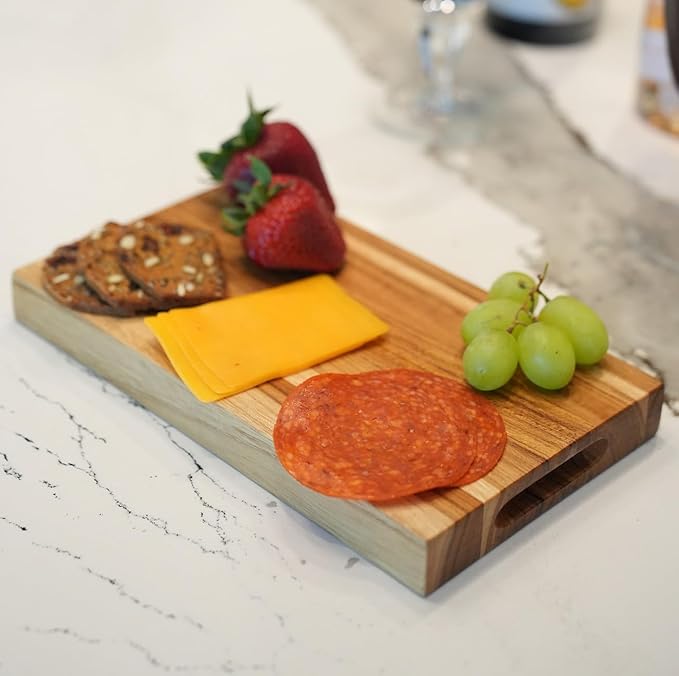 EcoDecors, Teak Cutting Board 10"x6", Reversible Compact Teak Wood Edge Grain Cutting Board with Juice Groove, Small Wooden Board for Bar, Garnish, Snack, Cheese, or Gift, FSC Certified
