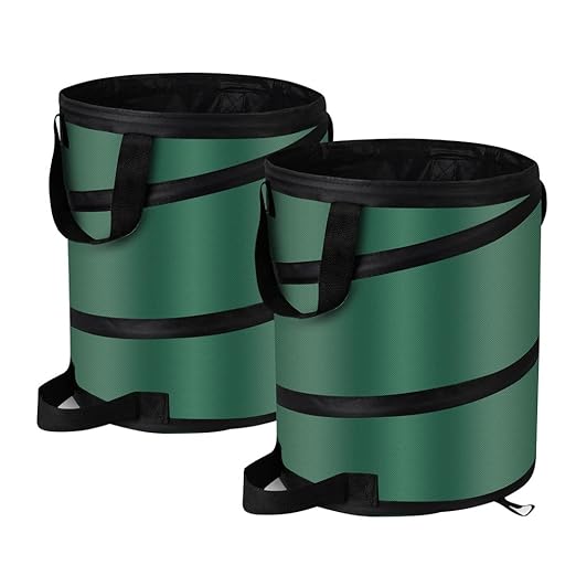 Pop Up Trash Can and Recycling Bins, 14x16 in, Collapsible Camping, Outdoor, 600D Waterproof Oxford Cloth Reusable Yard Waste Bags (2Pcs-10 Gallons)