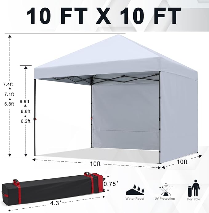 COOSHADE Pop Up Canopy Tent 10x10 with 2 Sidewalls, Outdoor Shade Instant Canopy Tents(White)