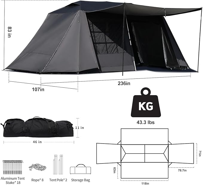 4-6-8 Person Instant Cabin Tent for Camping 60s Easy Setup Large Family Camping Tent for Outdoor